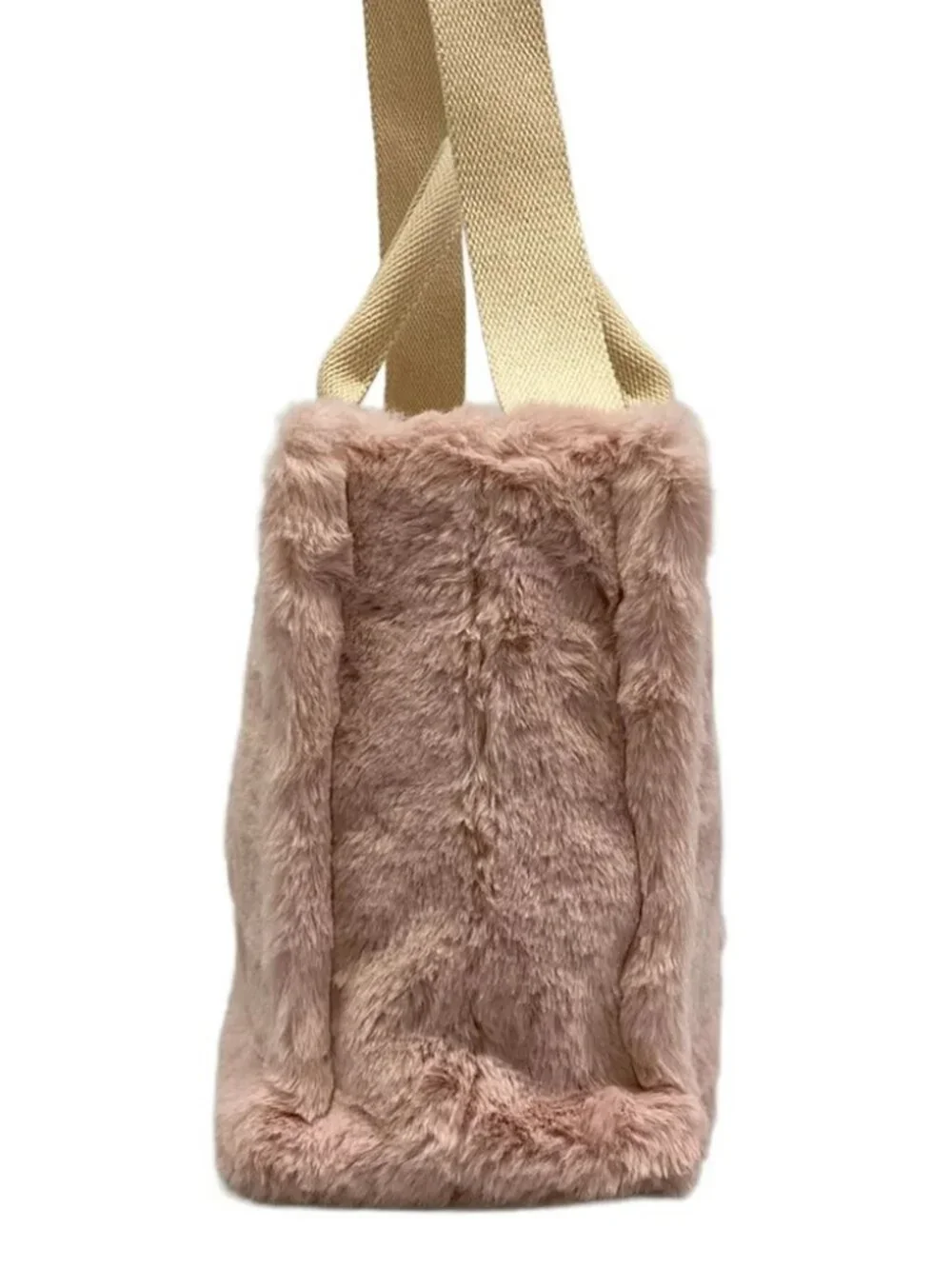 MARNI SHMP0077U6 Pink Cream Fake Fur Canvas Tote Bag